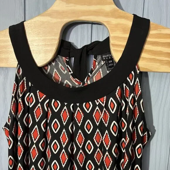Enfocus Womans Halter Dress Tie Neck Black Red Geometric Pattern Size‎ 16W - Picture 2 of 8